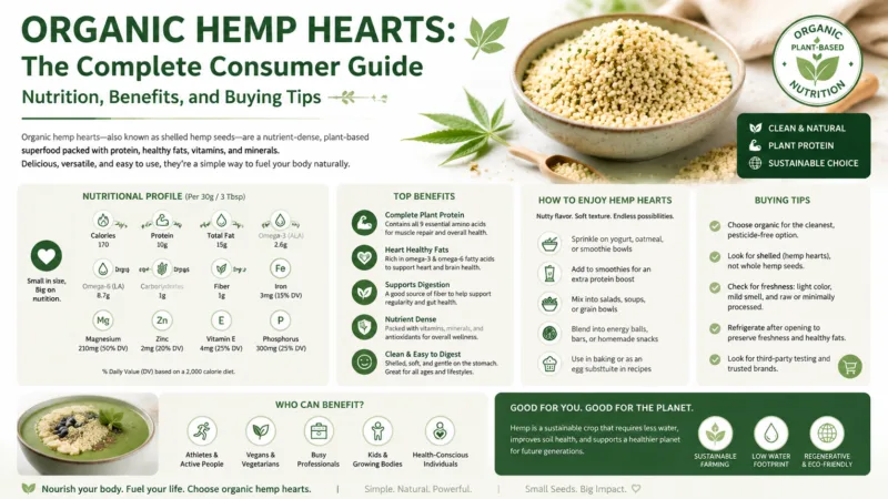 Cœurs De Chanvre Biologiques : Le Guide Complet Du Consommateur — Nutrition, Bienfaits Et Conseils D'Achat Organic Hemp Hearts The Complete Consumer Guide -- Nutrition, Benefits, And Buying Tips