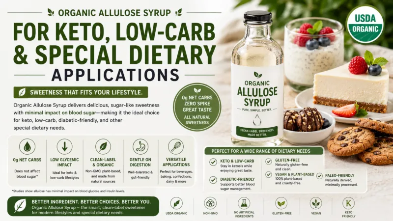 Sirop D'Allulose Bio Pour Applications Cétogènes, Faibles En Glucides Et Diététiques Spéciales Organic Allulose Syrup For Keto, Low-Carb &Amp; Special Dietary Applications