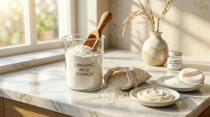 Applications De La Fécule De Riz Biologique : Usages Alimentaires, Cosmétiques Et Industriels Organic Rice Starch Powder Applications Food, Cosmetic, And Industrial Uses