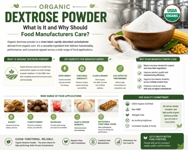 Poudre De Dextrose Biologique : Qu'Est-Ce Que C'Est Et Pourquoi Les Fabricants De Produits Alimentaires Devraient-Ils S'Y Intéresser ? Organic Dextrose Powder What Is It And Why Should Food Manufacturers Care
